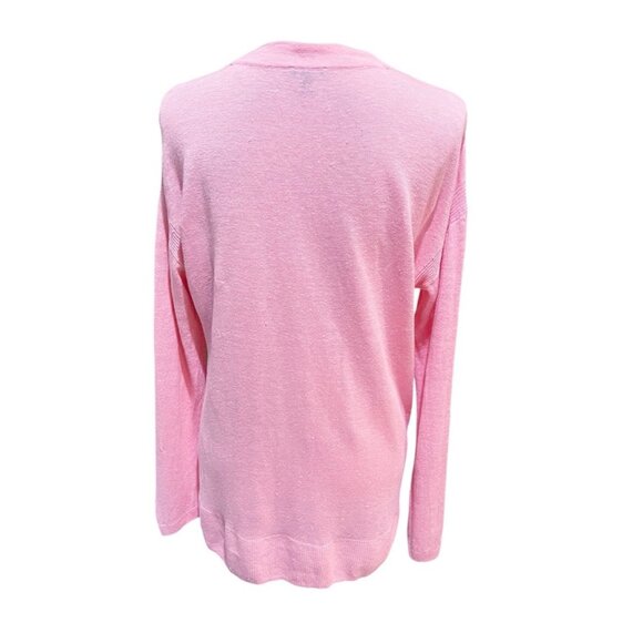 Talbots 100% Linen Pink Long Sleeve Button Up Cardigan Medium Preppy Soft Girl - Picture 3 of 8